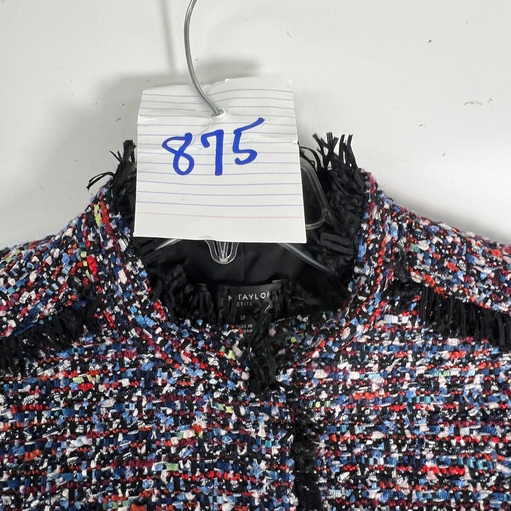Ann Taylor‎ Multicolor Button Jacket Fringe Fiesta Tweed Small Petite NEW - Picture 5 of 16